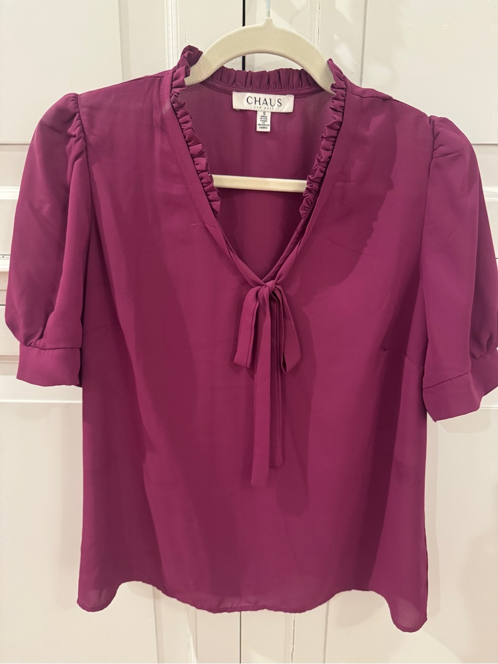 Chaus Women's Berry Tie-Neck Ruffle Blouse